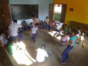 Students playing fruit salad