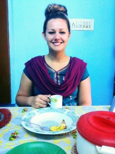 Becky in local dress; churidah