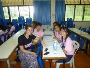 Lauren with students at an English camp